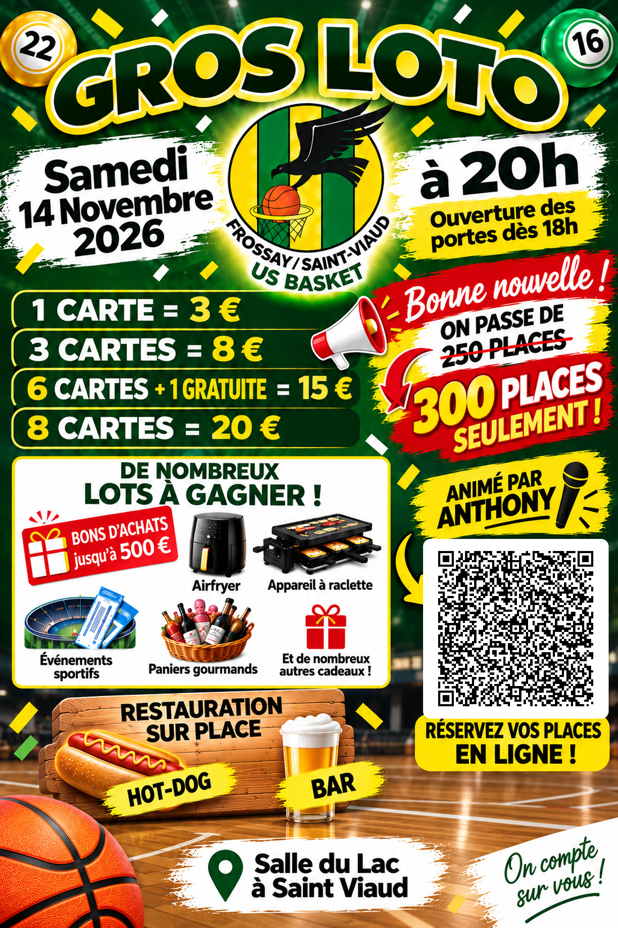 🎉 BONNE NOUVELLE : LE GRAND LOTO DU BASKET PASSE À 300 PLACES !