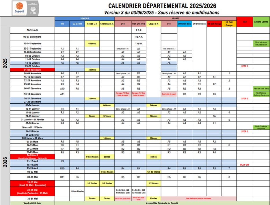 calendrier général du comité